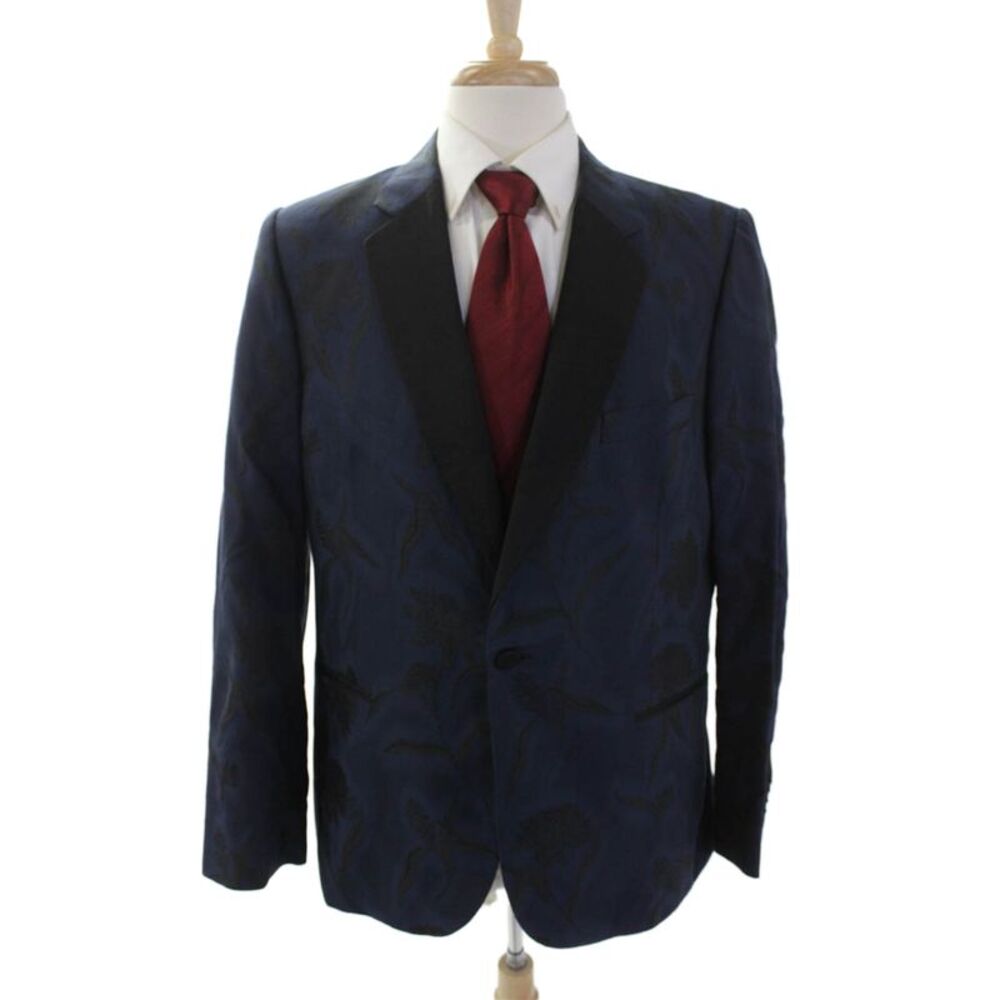 Paul Smith Mens Single Button Notched Lapel Floral Blazer Jacket Navy Black 46R